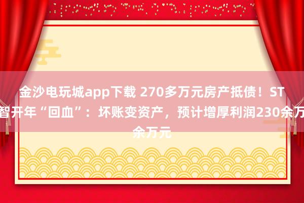 金沙電玩城app下載 270多萬元房產抵債！ST遠智開年“回血”：壞賬變資產，預計增厚利潤230余萬元