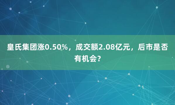 皇氏集團漲0.50%，成交額2.08億元，后市是否有機會？