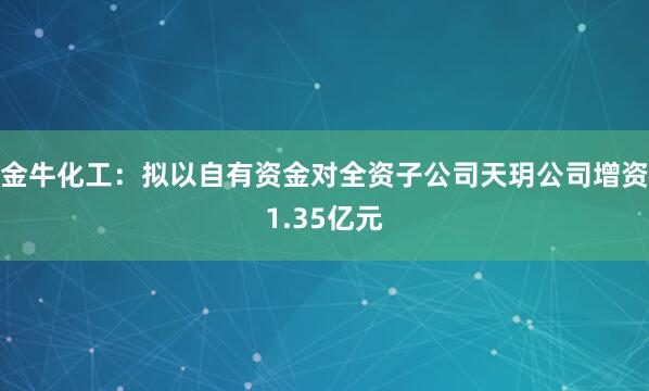 金?；ぃ簲M以自有資金對全資子公司天玥公司增資1.35億元