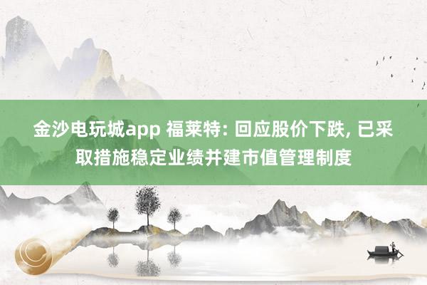 金沙電玩城app 福萊特: 回應(yīng)股價(jià)下跌， 已采取措施穩(wěn)定業(yè)績(jī)并建市值管理制度